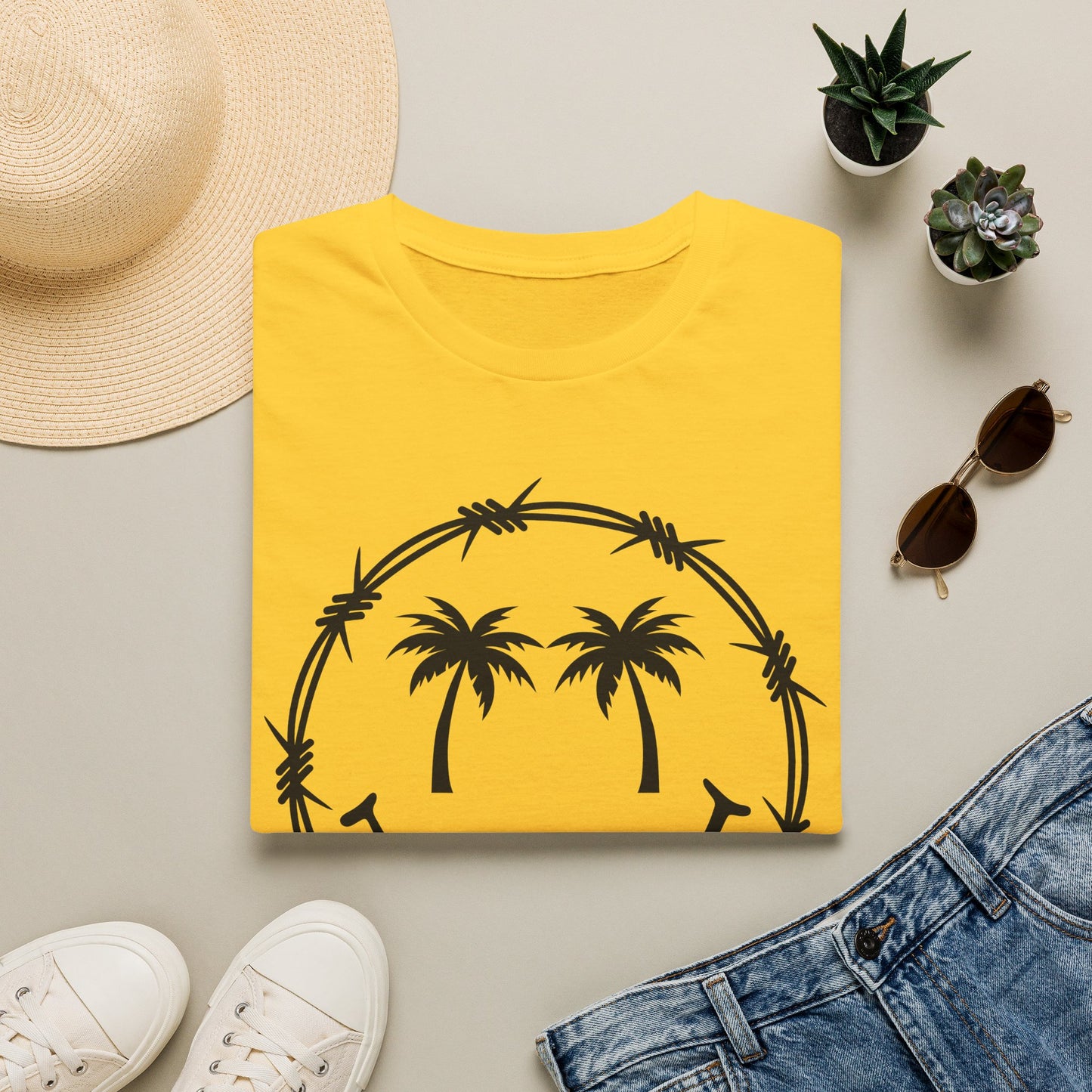 Barbed Wire Smile Palm T-Shirt — Tropical Palm Tree Smile Graphic Tee