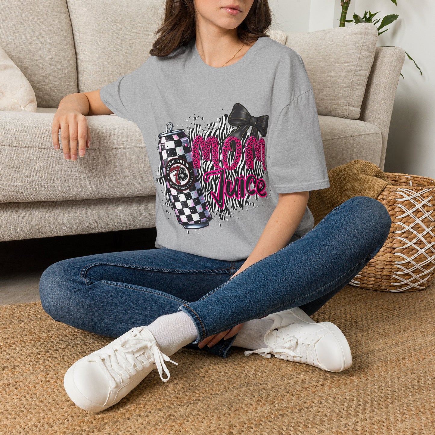 Mom Squad T‑Shirt — Pink Zebra Graphic Tee with Bow & Checkered Can