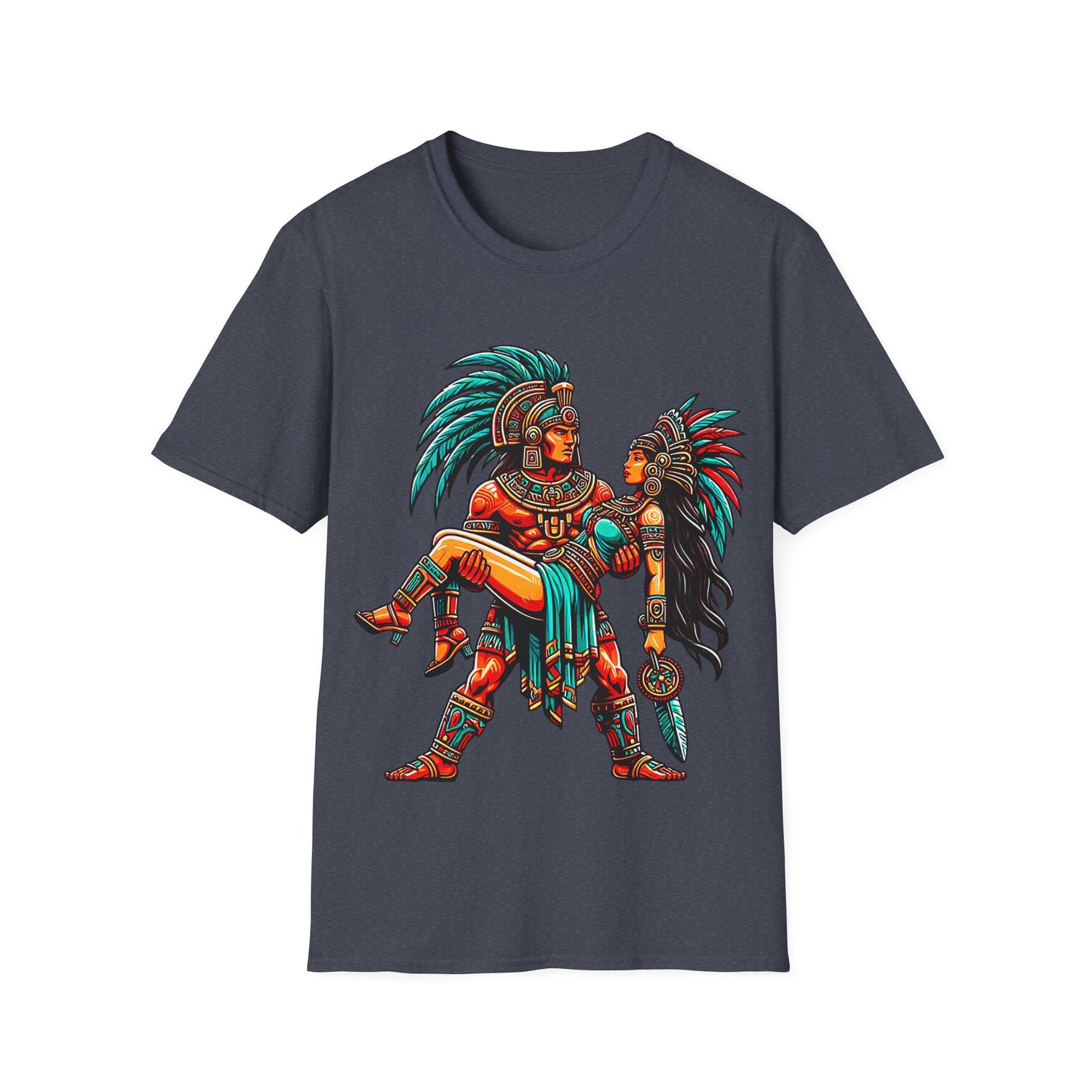 Aztec Warrior Couple T-Shirt — Vintage Mesoamerican Tribal Art Tee