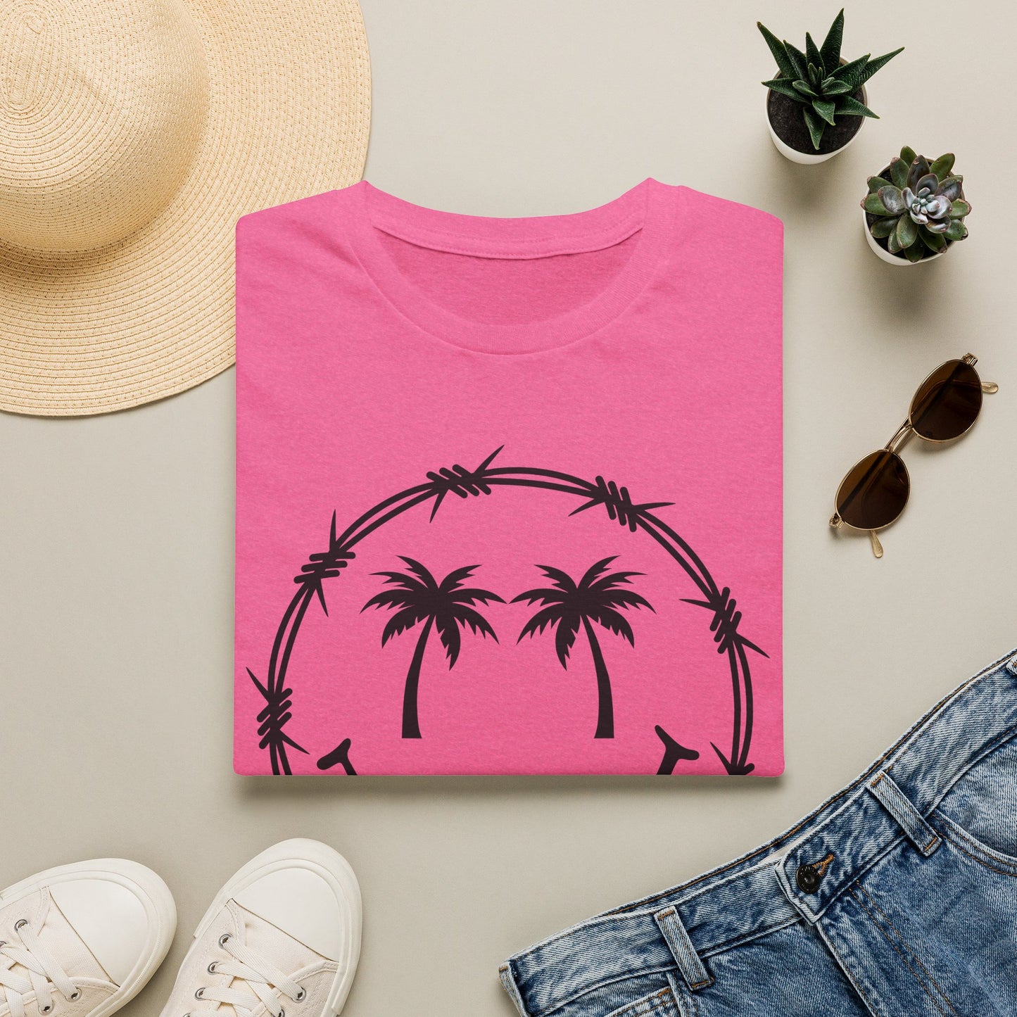 Barbed Wire Smile Palm T-Shirt — Tropical Palm Tree Smile Graphic Tee