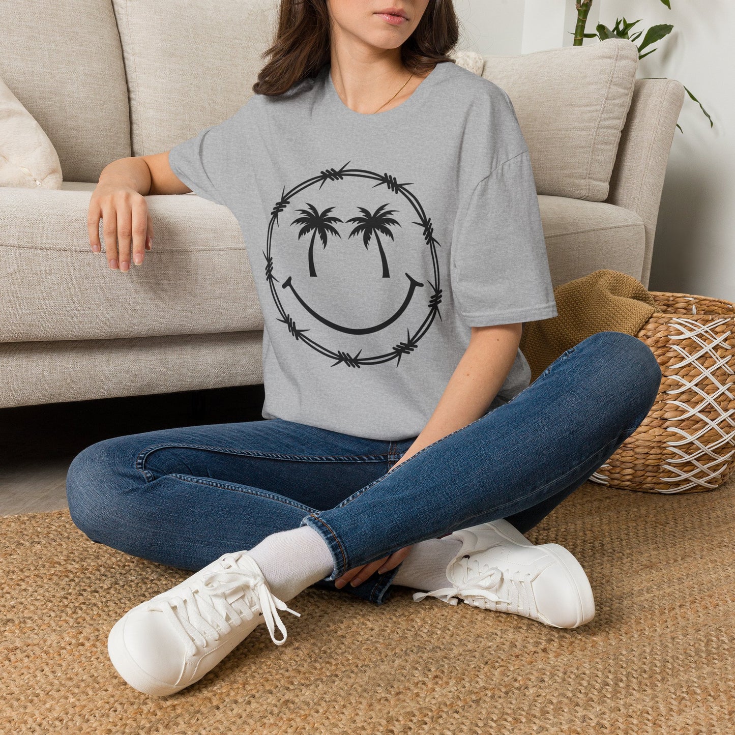 Barbed Wire Smile Palm T-Shirt — Tropical Palm Tree Smile Graphic Tee