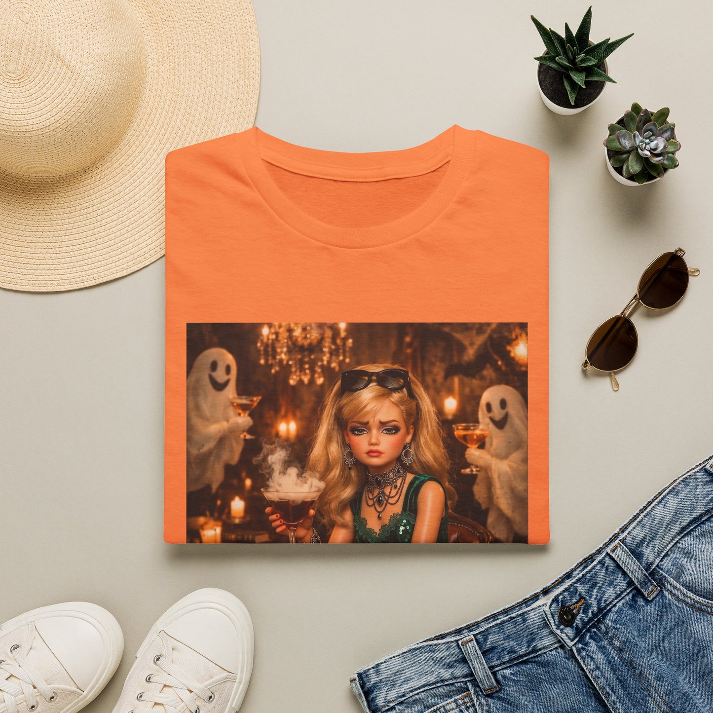 "Just Here for the Boo" Ghostly Vintage Doll Halloween Tee