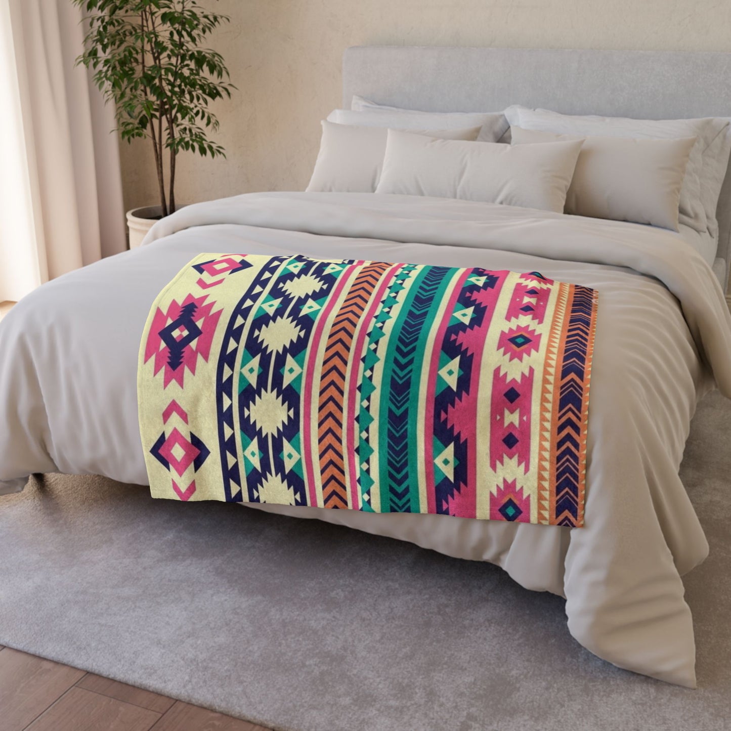 Southwest Aztec Pattern Throw Blanket — Colorful Geometric Tribal Design