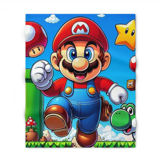 Superhero Video Game Character Throw Blanket — Red-Blue Plumber Design