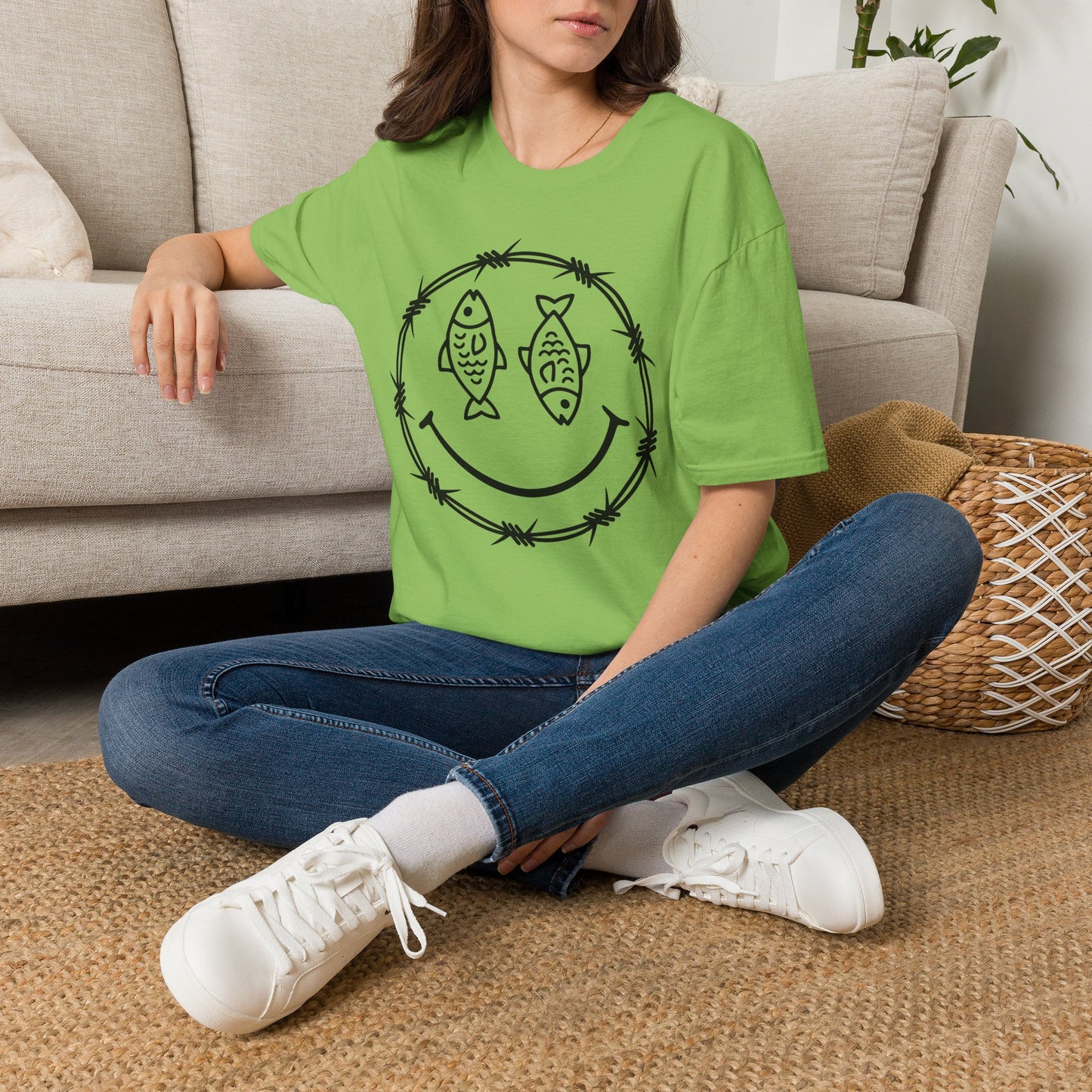 Smiley Fish Barbed Wire Graphic Tee