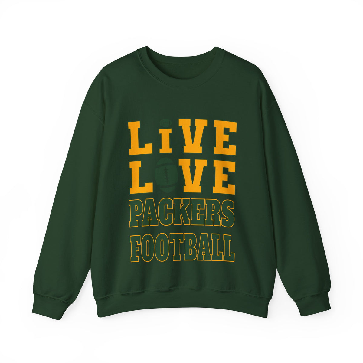 Live Love Packers Football Crewneck Sweatshirt — Green Bay Fan Pullover