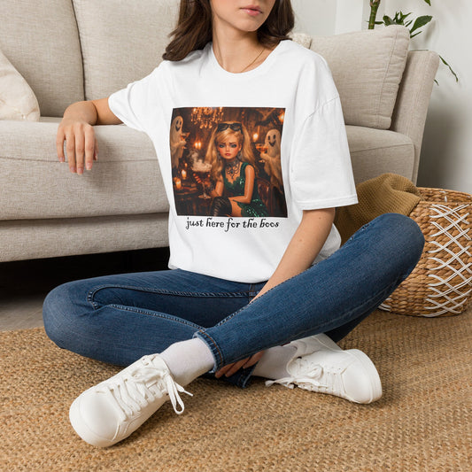"Just Here for the Boo" Ghostly Vintage Doll Halloween Tee