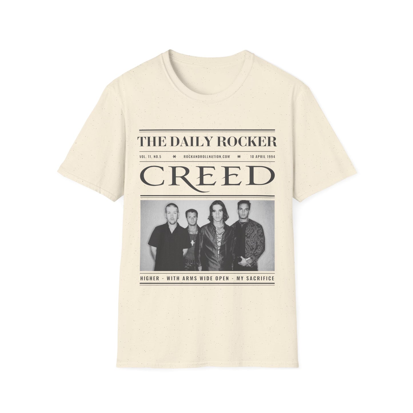 Creed Band T-Shirt – 'The Daily Rocker' Vintage Newspaper Design