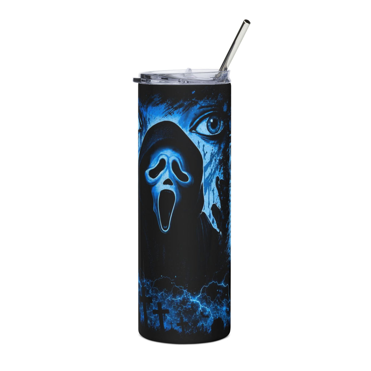 20oz Stainless Steel Tumbler — Blue Horror Scream Newspaper