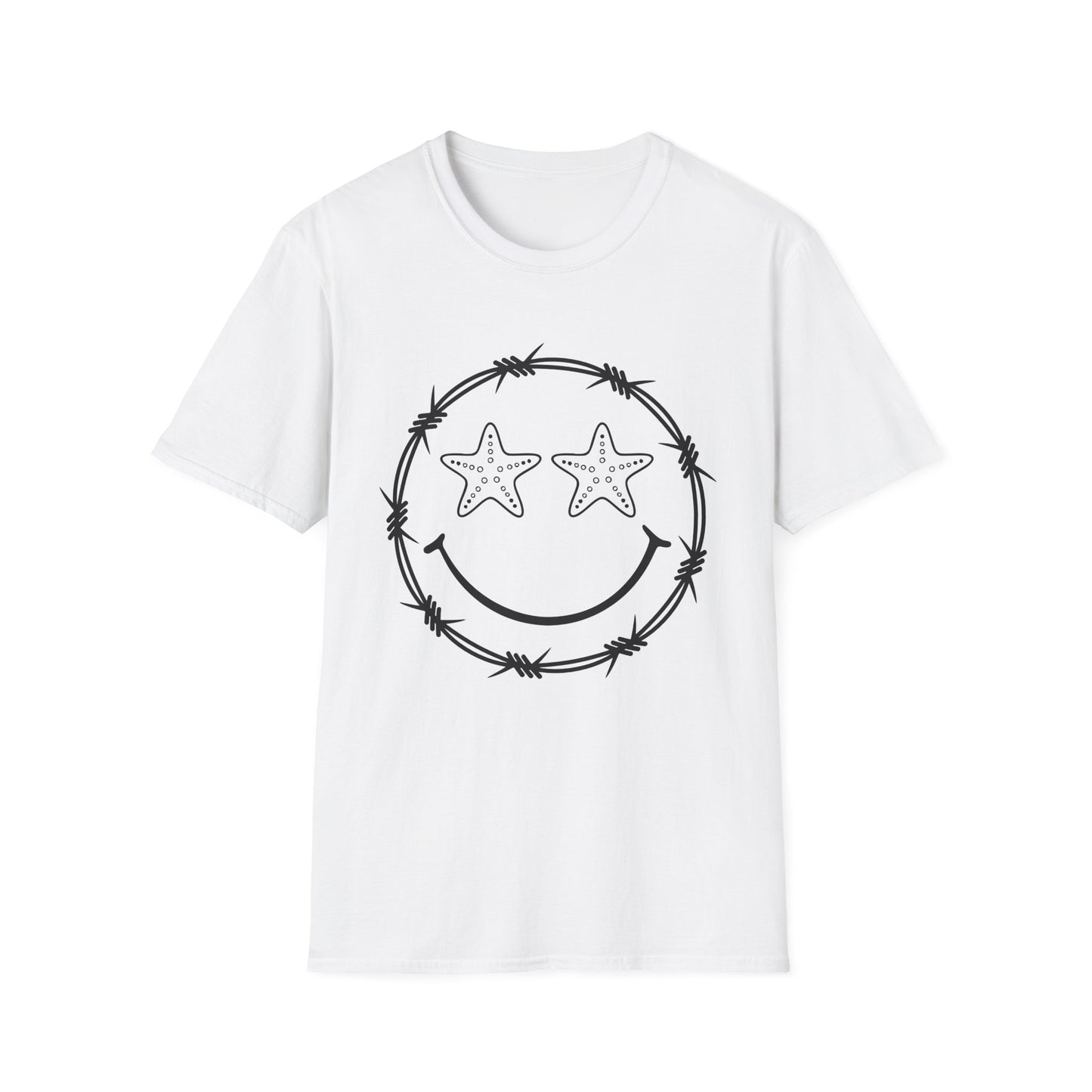 Smiley Barbed Wire Star Eyes Graphic T-Shirt