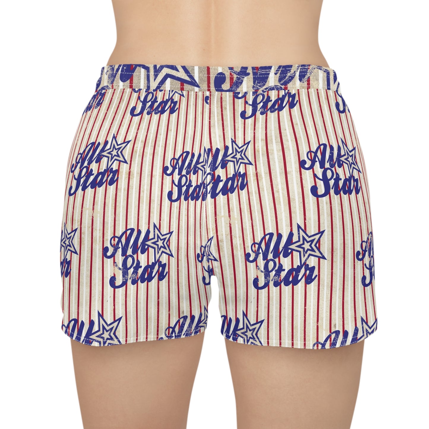 All Star Women's Casual Shorts — Patriotic Red & Blue Striped Lounge Shorts