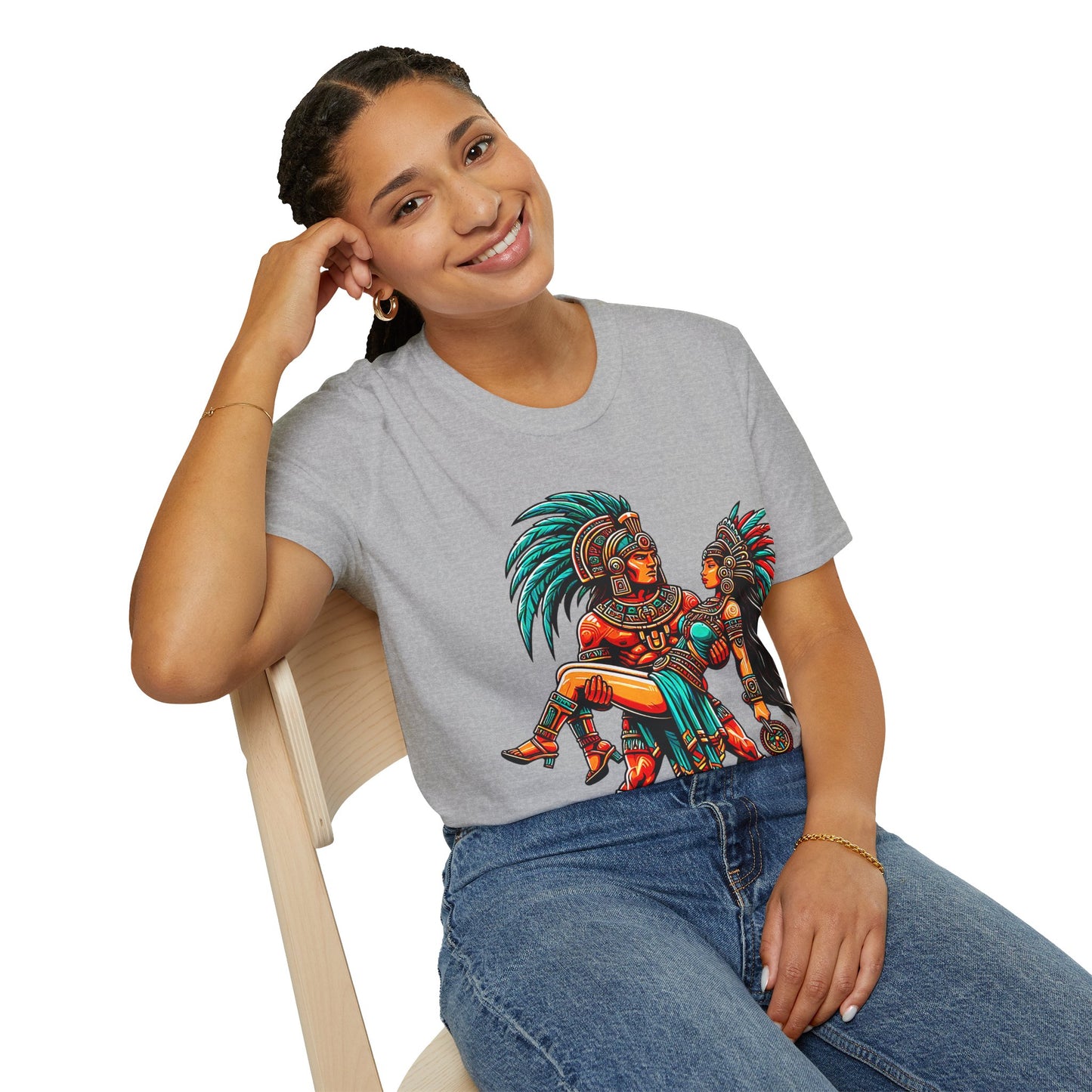 Aztec Warrior Couple T-Shirt — Vintage Mesoamerican Tribal Art Tee
