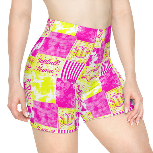Softball Mama Biker Shorts — Pink & Yellow