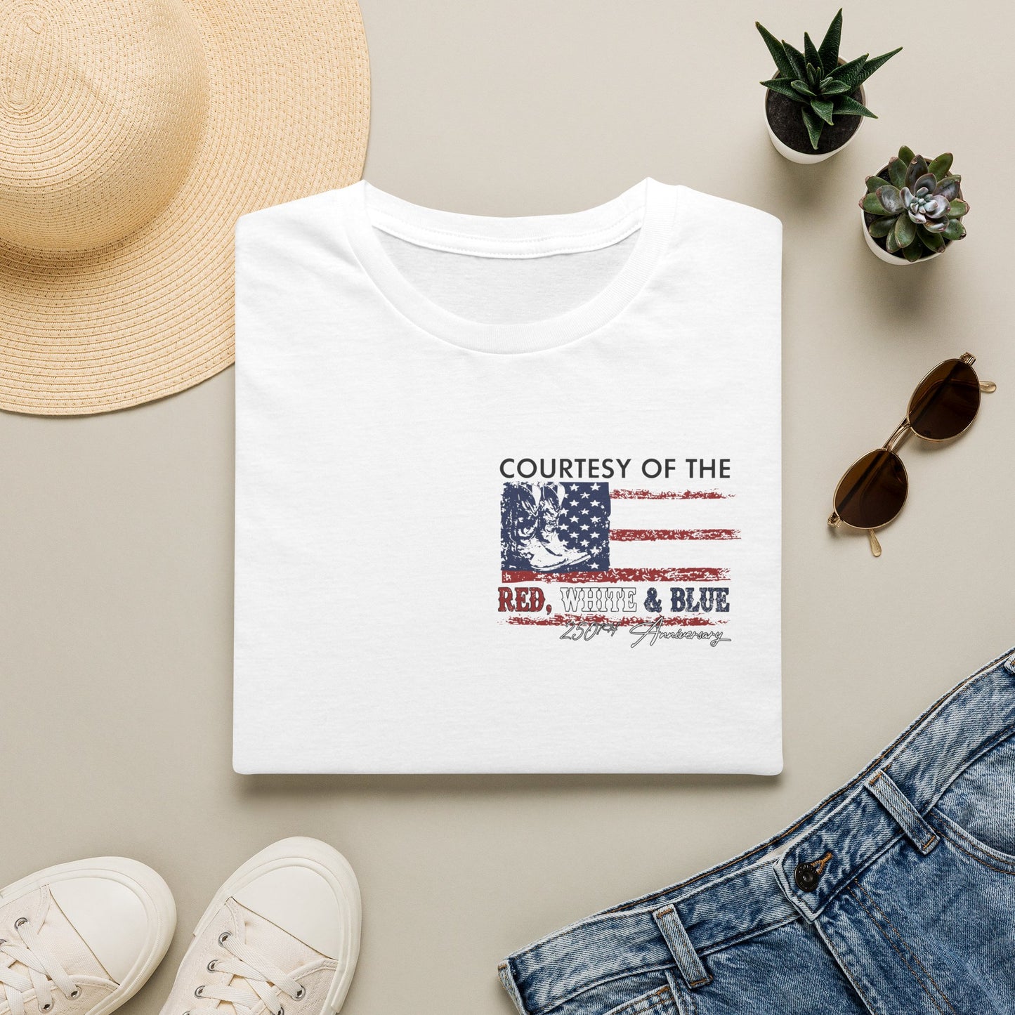 "Courtesy of the Red, White & Blue"