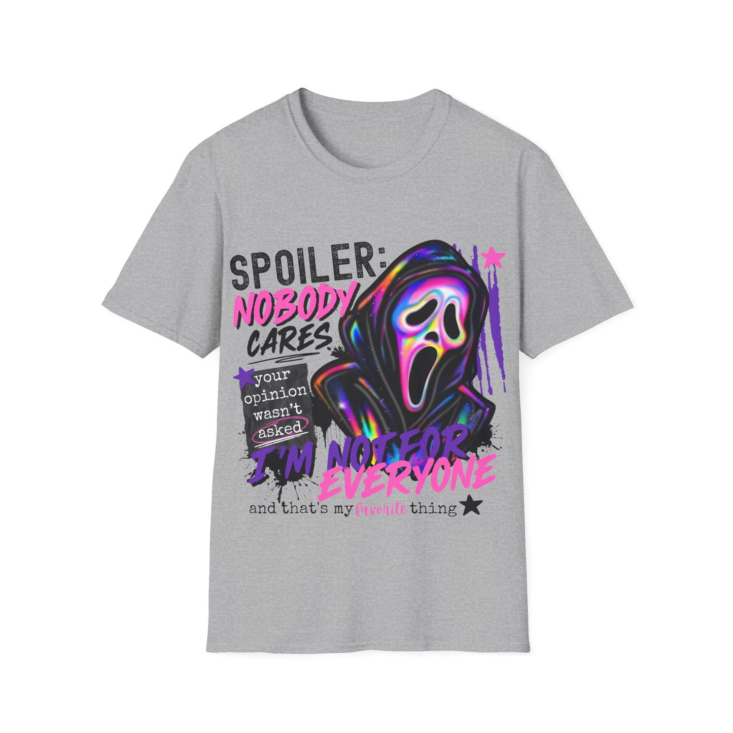 T-Shirt — "Spoiler: Nobody Cares" Neon Scream Graphic Tee