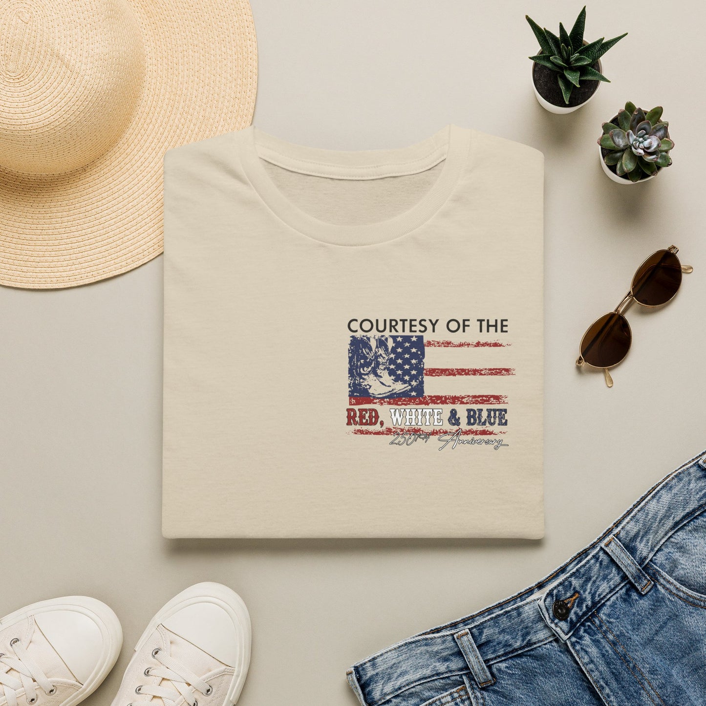 "Courtesy of the Red, White & Blue"