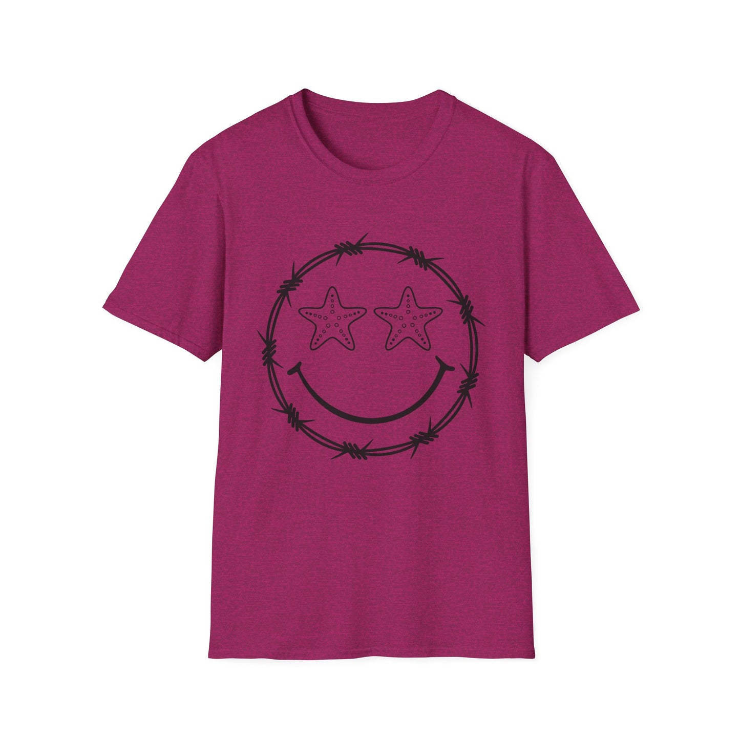 Smiley Barbed Wire Star Eyes Graphic T-Shirt
