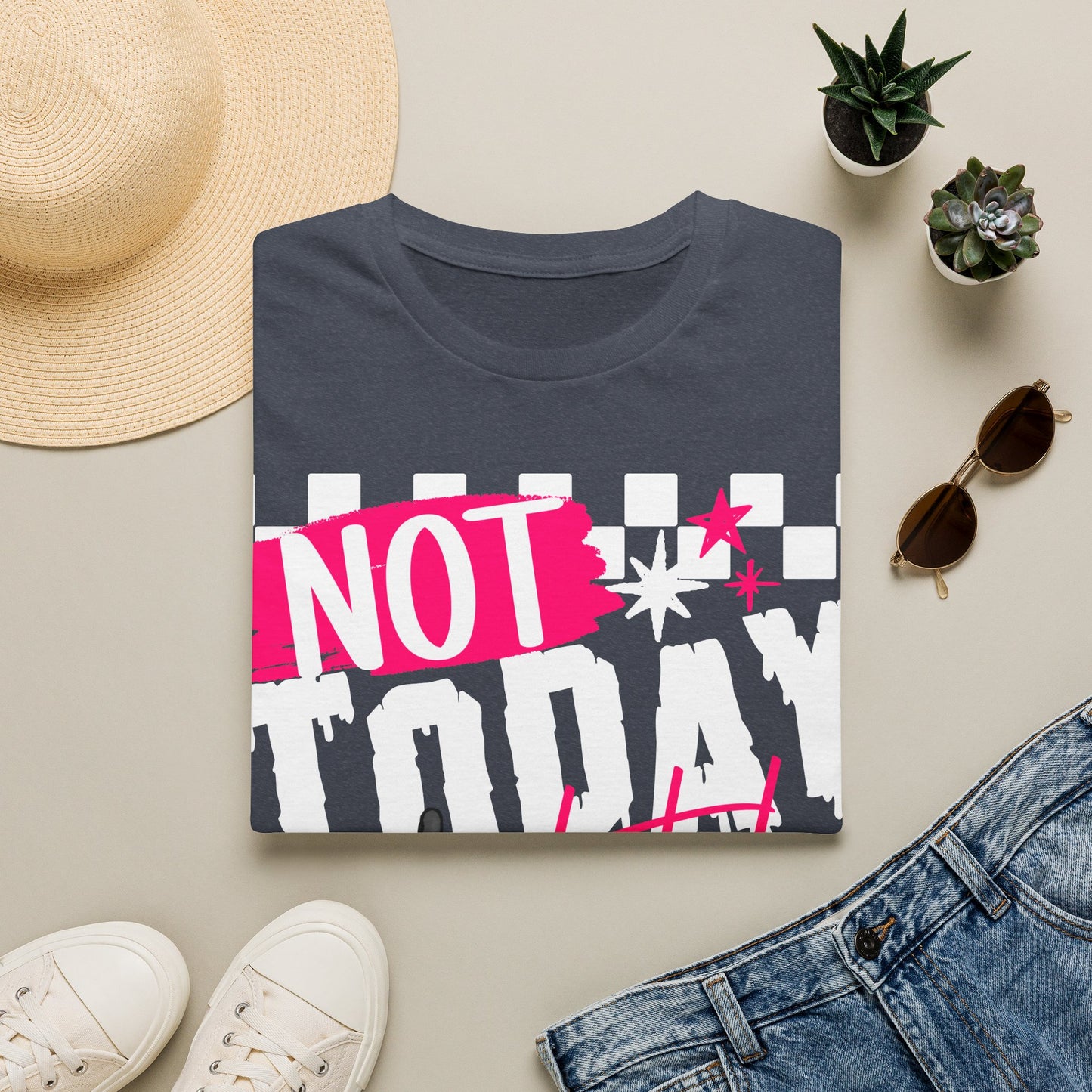 Not Today Tee — Bold Punk Graphic T‑Shirt with Checkerboard & Slogan