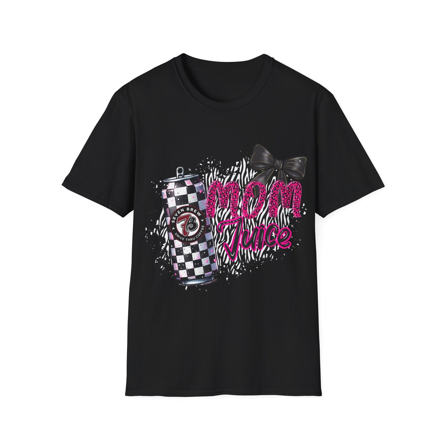 Mom Squad T‑Shirt — Pink Zebra Graphic Tee with Bow & Checkered Can