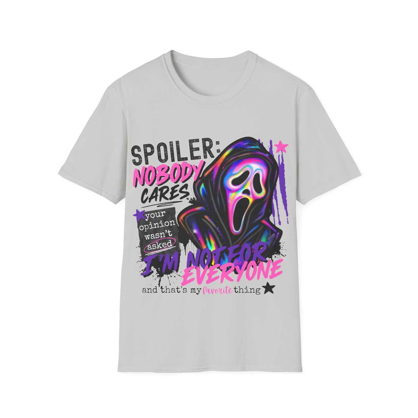 T-Shirt — "Spoiler: Nobody Cares" Neon Scream Graphic Tee