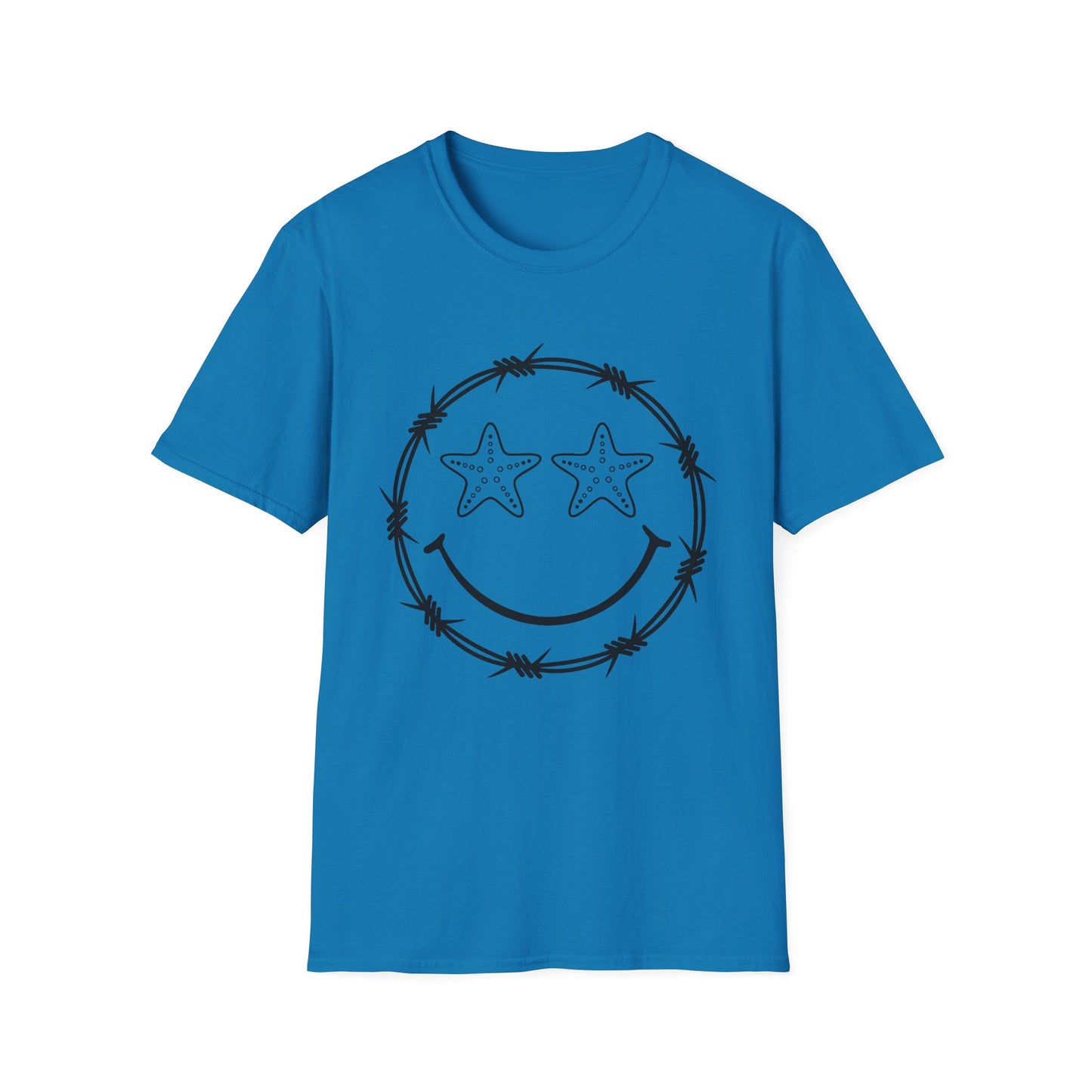 Smiley Barbed Wire Star Eyes Graphic T-Shirt