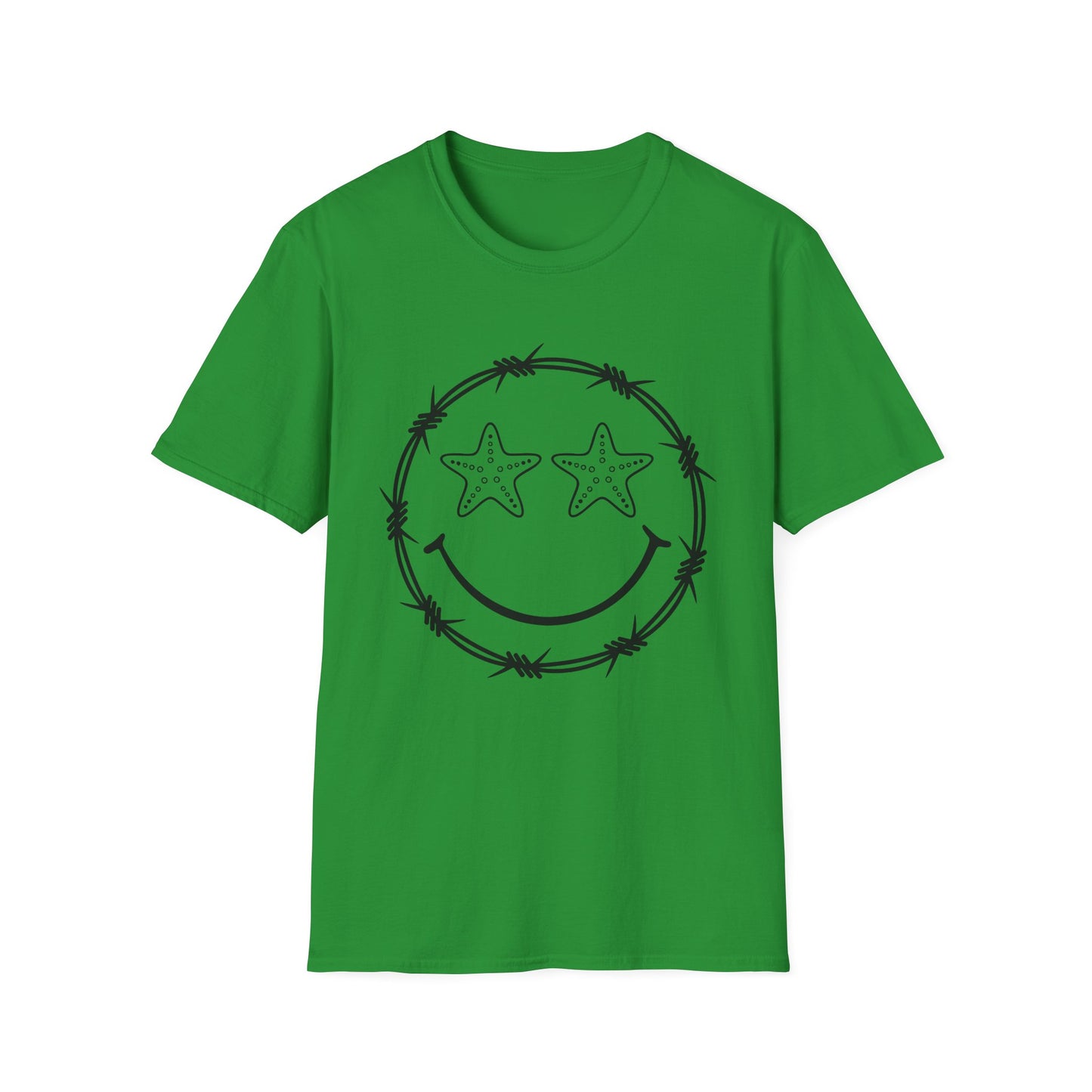 Smiley Barbed Wire Star Eyes Graphic T-Shirt