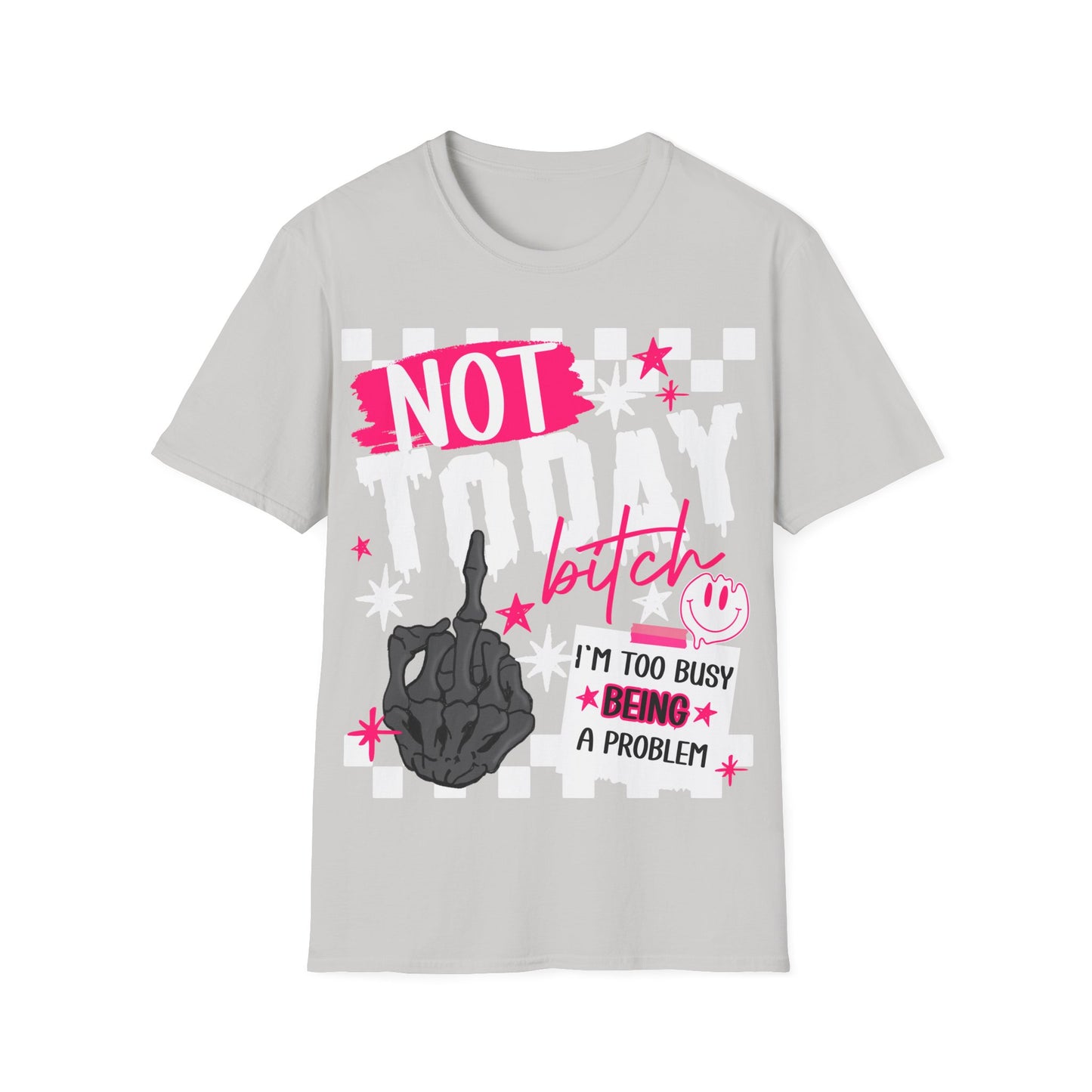 Not Today Tee — Bold Punk Graphic T‑Shirt with Checkerboard & Slogan