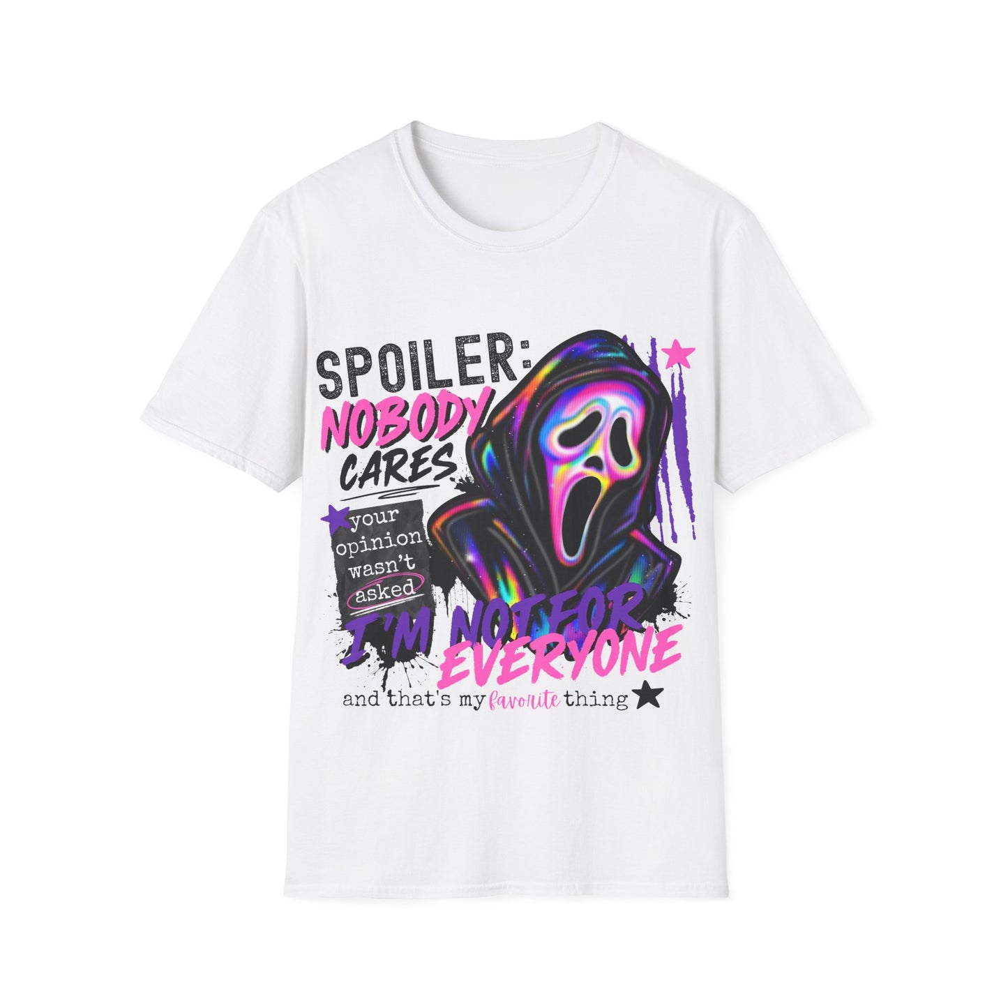 T-Shirt — "Spoiler: Nobody Cares" Neon Scream Graphic Tee