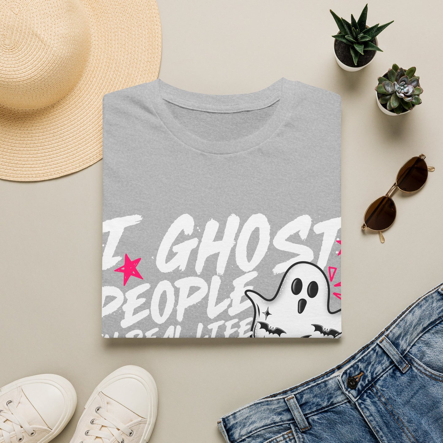 Ghost Graphic T-Shirt — Cute Pink Stars "Growing Up" Tee
