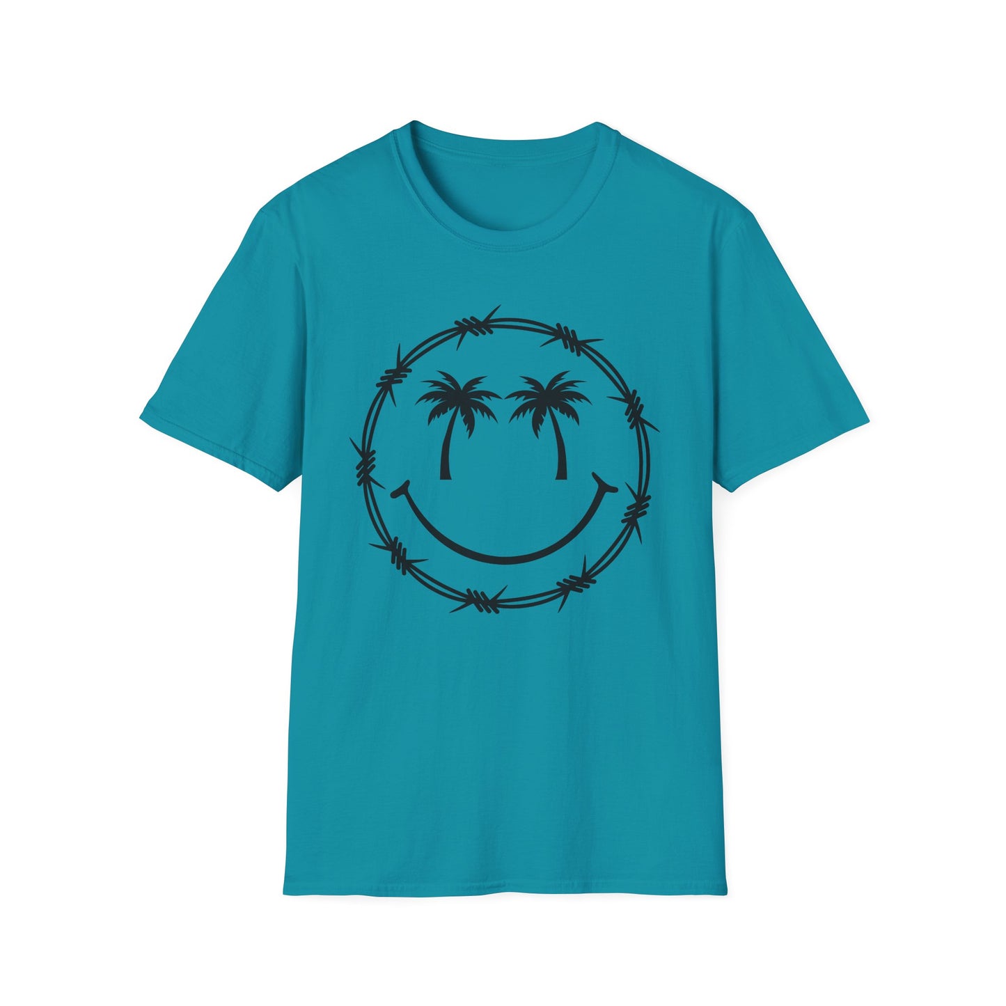 Barbed Wire Smile Palm T-Shirt — Tropical Palm Tree Smile Graphic Tee