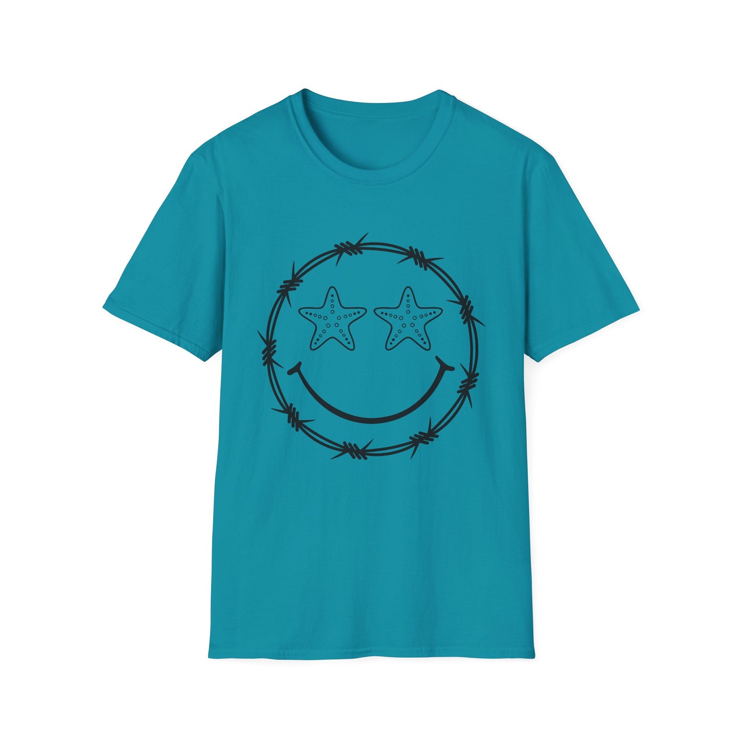 Smiley Barbed Wire Star Eyes Graphic T-Shirt