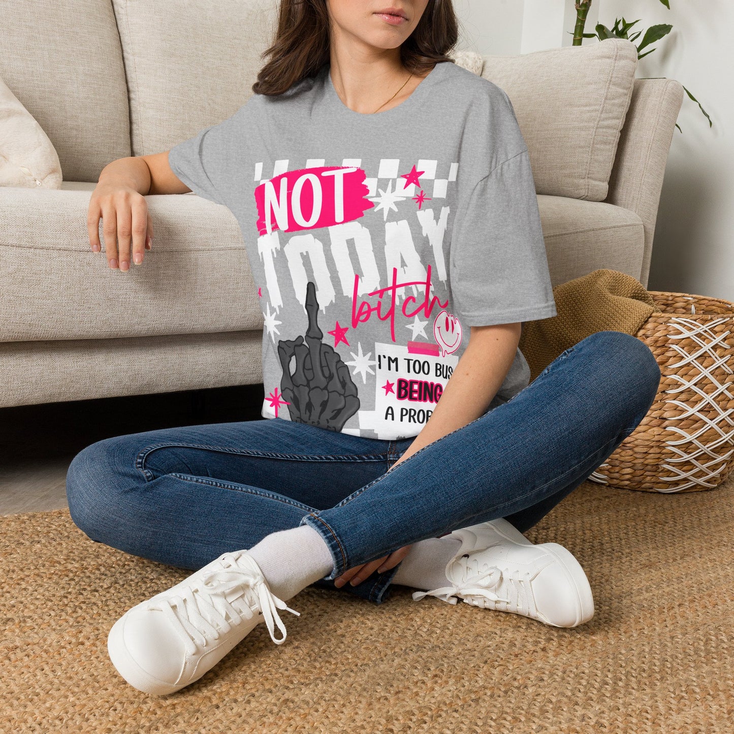 Not Today Tee — Bold Punk Graphic T‑Shirt with Checkerboard & Slogan