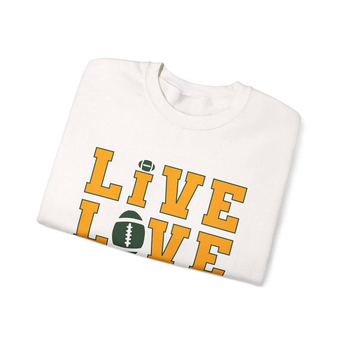 Live Love Packers Football Crewneck Sweatshirt — Green Bay Fan Pullover