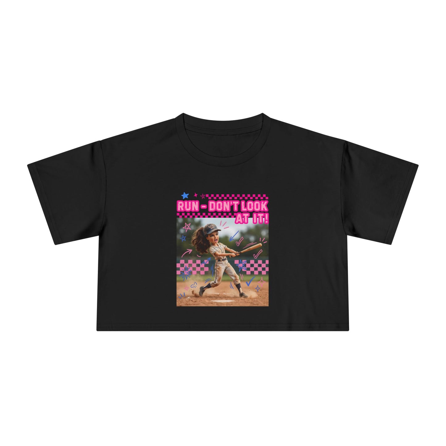 Crop Tee Softball 'Run Don't Look At Me' Graphic
