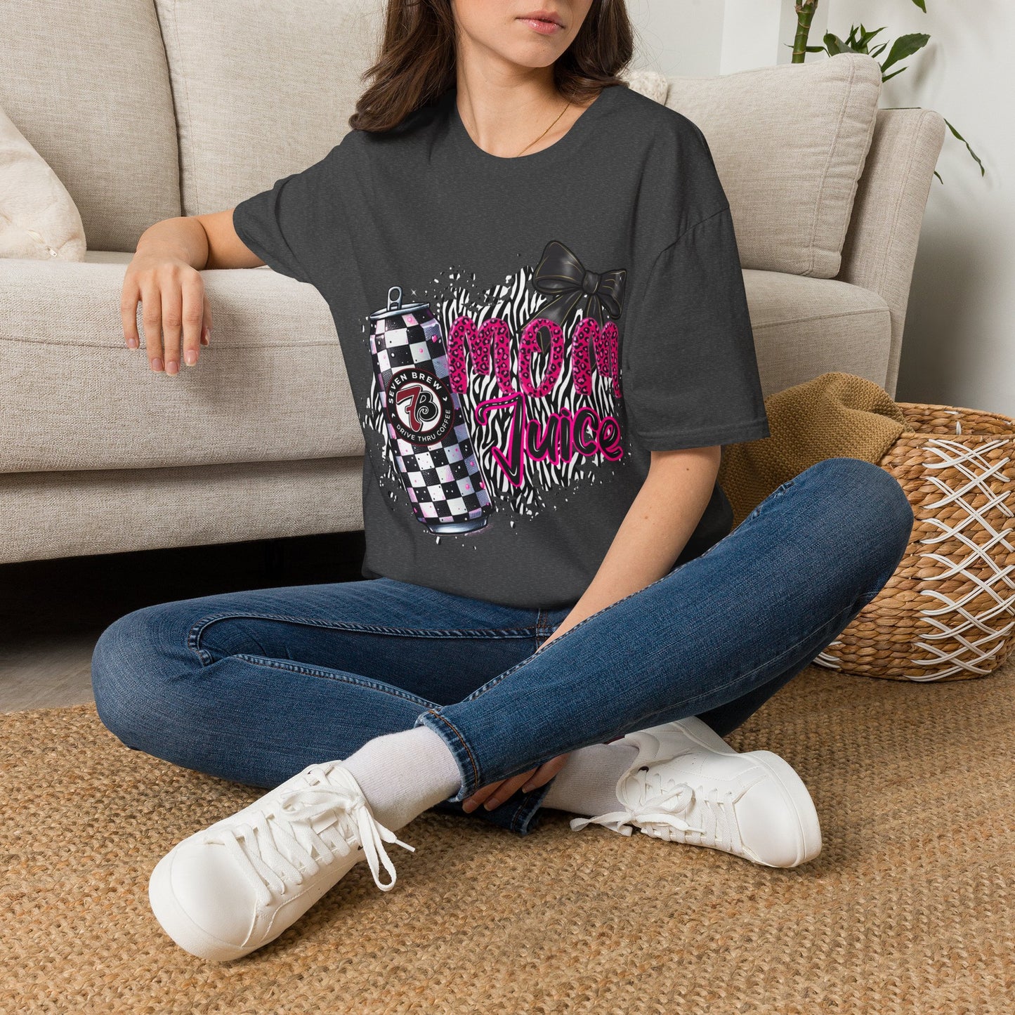 Mom Squad T‑Shirt — Pink Zebra Graphic Tee with Bow & Checkered Can