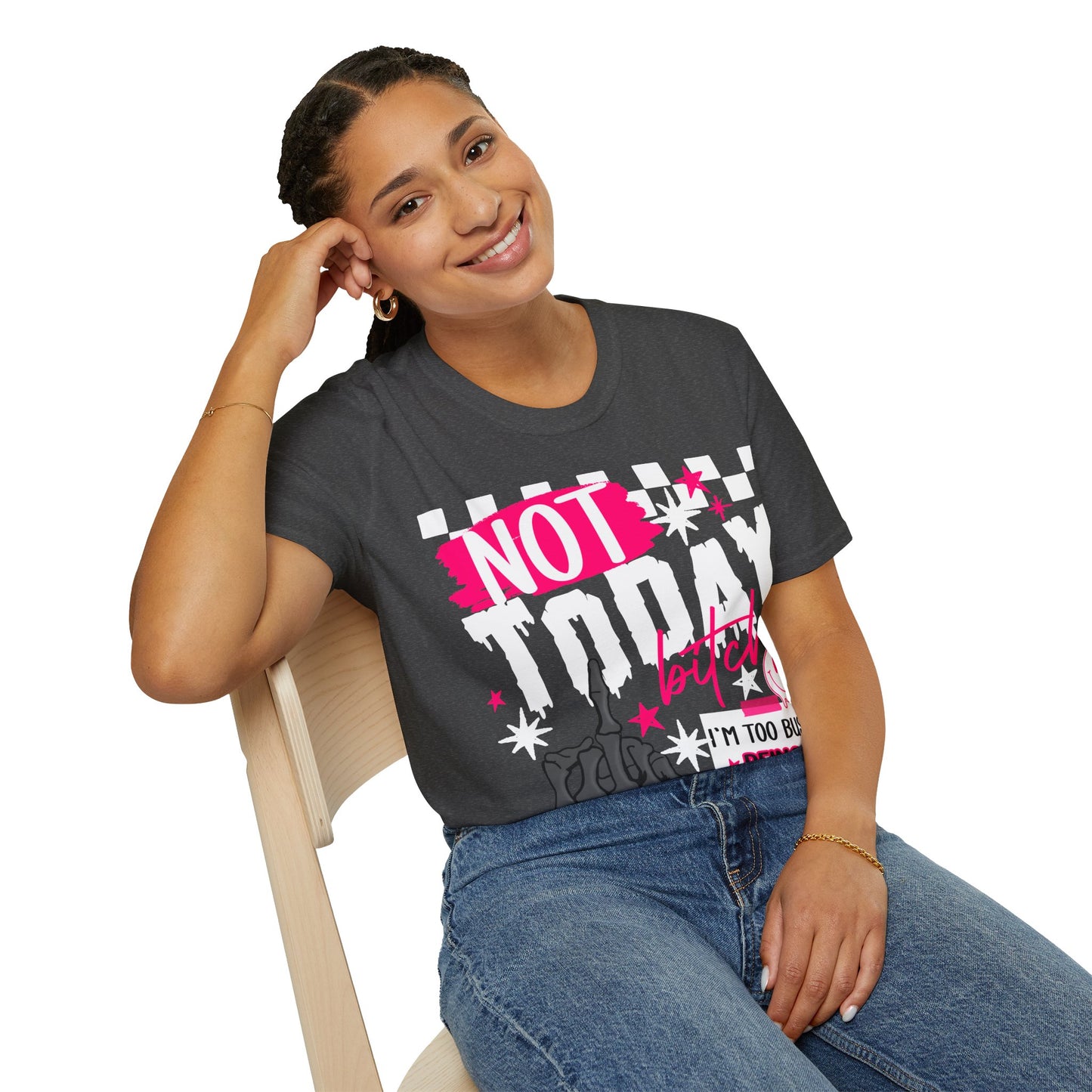 Not Today Tee — Bold Punk Graphic T‑Shirt with Checkerboard & Slogan